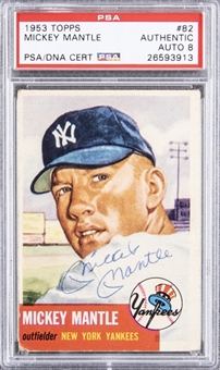1953 Topps #82 Mickey Mantle Signed Card – PSA NM-MT 8 Signature